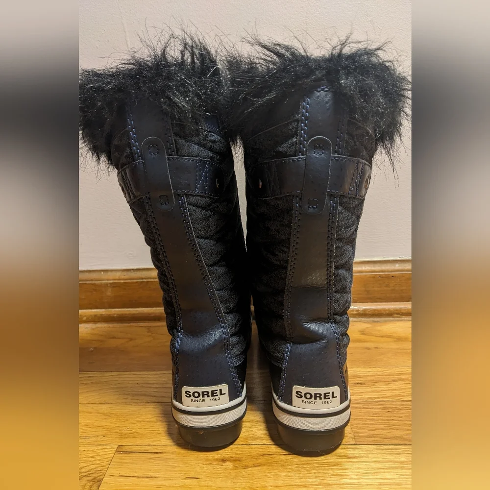 SOREL Tofino II Fleece Lined Waterproof Snow Boots Blue Black Camo Faux Fur 7.5